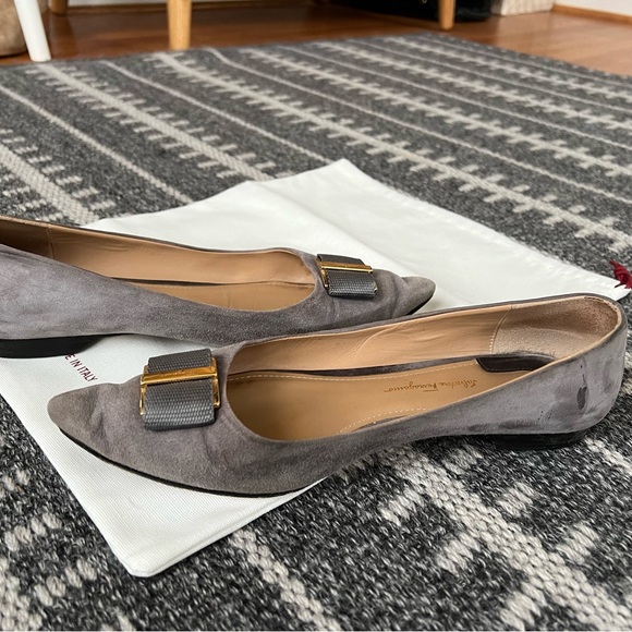 Salvatore Ferragamo Gray Flats with Gold Accent - Picture 8 of 12